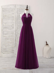 Formal Dress For Ladies, Simple Tulle A-Line Purple Long Prom Dress, Bridesmaid Dress
