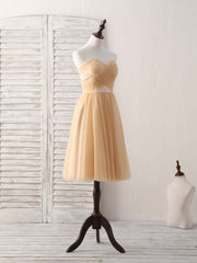 Evening Dress Styles, Simple Tulle Champagne Short Prom Dress Tulle Bridesmaid Dress