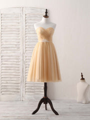 Evening Dress Style, Simple Tulle Champagne Short Prom Dress Tulle Bridesmaid Dress