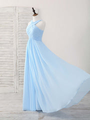 Formal Dresses Ballgown, Simple V Neck Chiffon Blue Long Prom Dress Blue Bridesmaid Dress