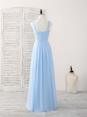 Formal Dress Ballgown, Simple V Neck Chiffon Blue Long Prom Dress Blue Bridesmaid Dress