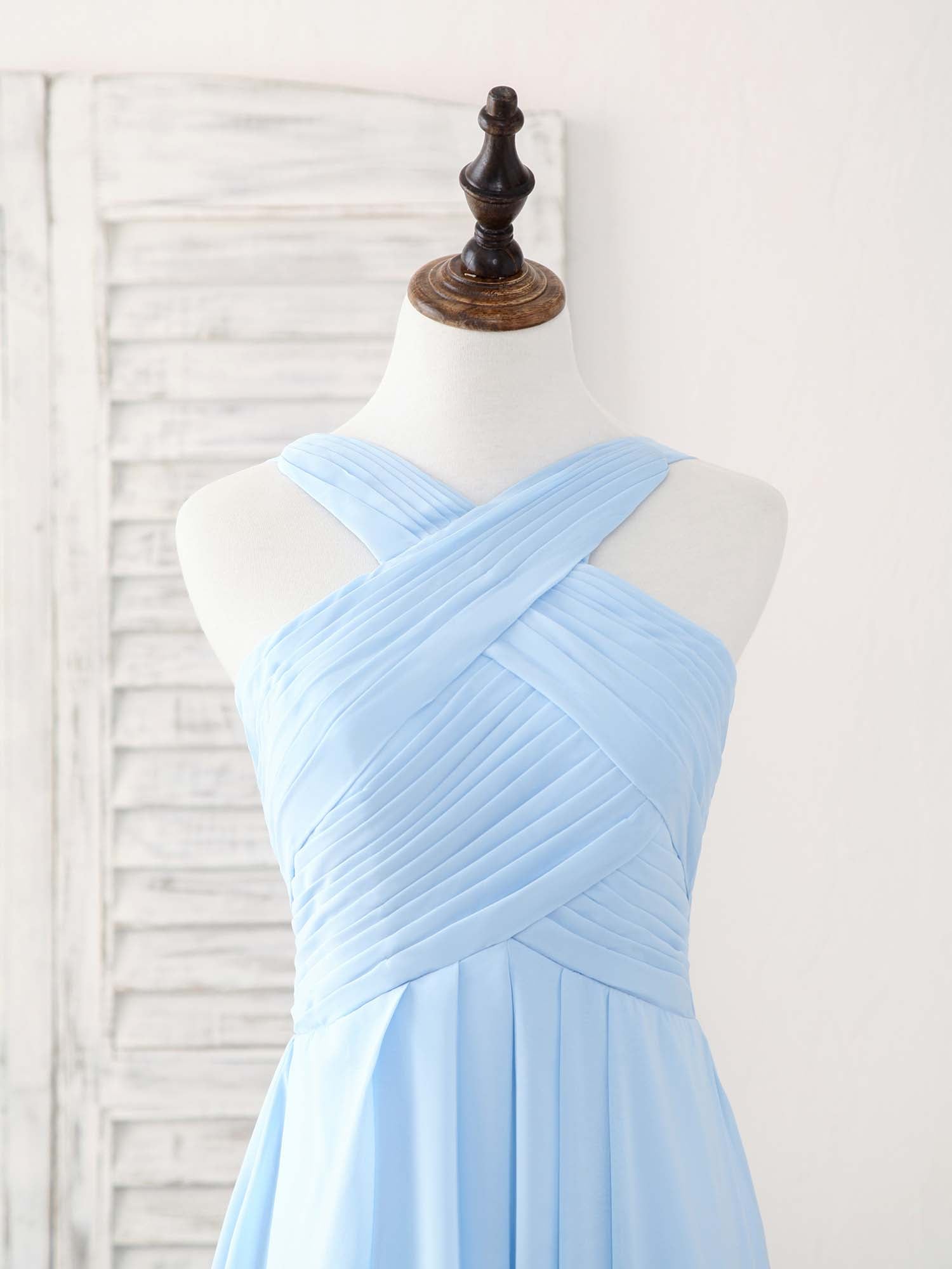 Formal Dress Party Wear, Simple V Neck Chiffon Blue Long Prom Dress Blue Bridesmaid Dress