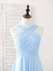 Formal Dress Party Wear, Simple V Neck Chiffon Blue Long Prom Dress Blue Bridesmaid Dress