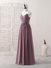 Long Dress Design, Simple V Neck Chiffon Long Prom Dress Dark Pink Bridesmaid Dress