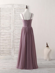 Homecoming Dresses Long, Simple V Neck Chiffon Long Prom Dress Dark Pink Bridesmaid Dress