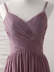 Homecoming Dress Short, Simple V Neck Chiffon Long Prom Dress Dark Pink Bridesmaid Dress