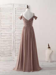Bridesmaid Gown, Simple V Neck Dark Champagne Chiffon Long Prom Dress, Bridesmaid Dress