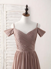 Beauty Dress Design, Simple V Neck Dark Champagne Chiffon Long Prom Dress, Bridesmaid Dress