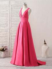 Prom Dresses Fitted, Simple V Neck Long Prom Dress Backless Evening Dress