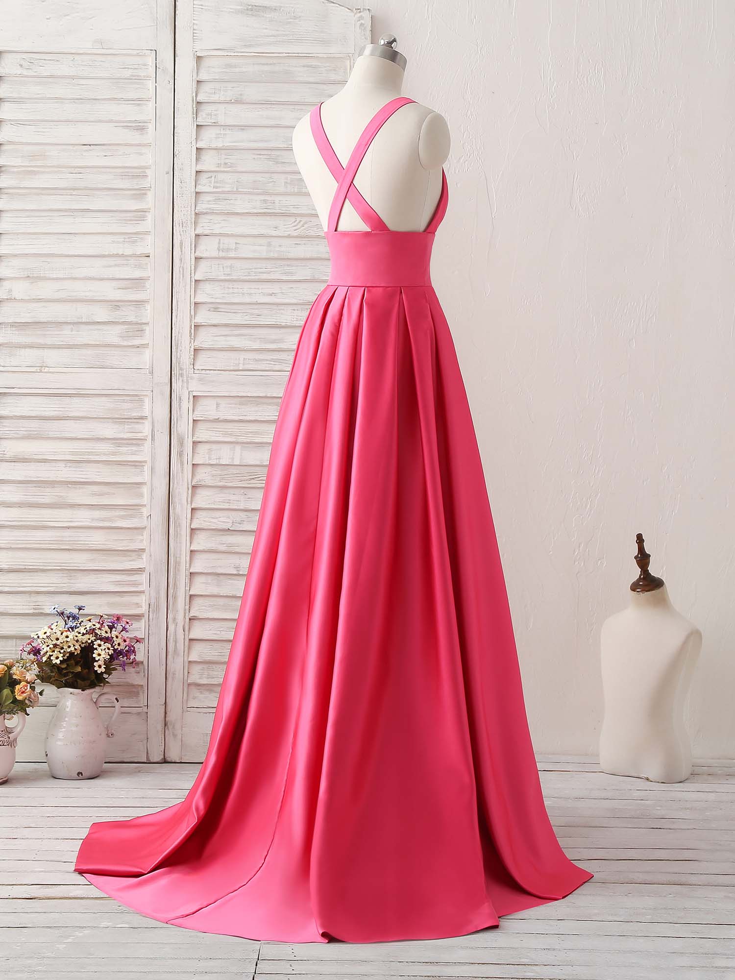 Prom Dresses Simple, Simple V Neck Long Prom Dress Backless Evening Dress