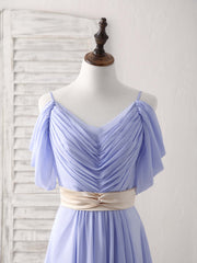Homecoming Dress Elegant, Simple V Neck Off Shoulder Chiffon Long Prom Dress Evening Dress