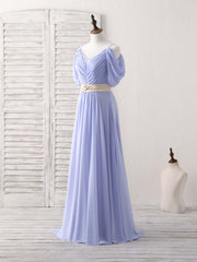 Homecoming Dresses Elegant, Simple V Neck Off Shoulder Chiffon Long Prom Dress Evening Dress