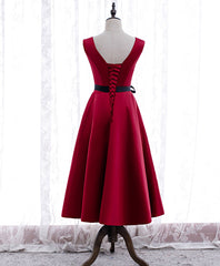 Bridesmaids Dress Colors, Simple V Neck Satin Burgundy Short Prom Dress, Burgundy Bridesmaid Dress