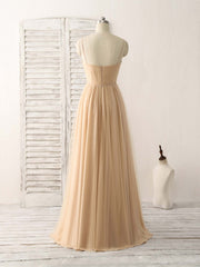 Homecoming Dress Tights, Simple V Neck Tulle Chiffon Long Prom Dress Champagne Bridesmaid Dress