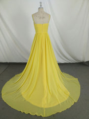 Green Bridesmaid Dress, Simple V Neck Yellow Chiffon Long Prom Dress, Yellow Evening Dress