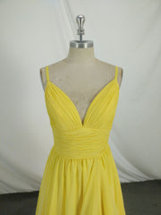 Bridesmaid Dress Yellow, Simple V Neck Yellow Chiffon Long Prom Dress, Yellow Evening Dress