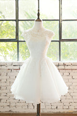 Prom Dress With Pocket, Simple White Cute Lace Short Graduation Dress, Lovely Party Dresses