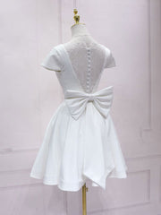 Prom Dress Piece, Simple White V Neck Lace Short Prom Dress, White Bridesmaid Dress