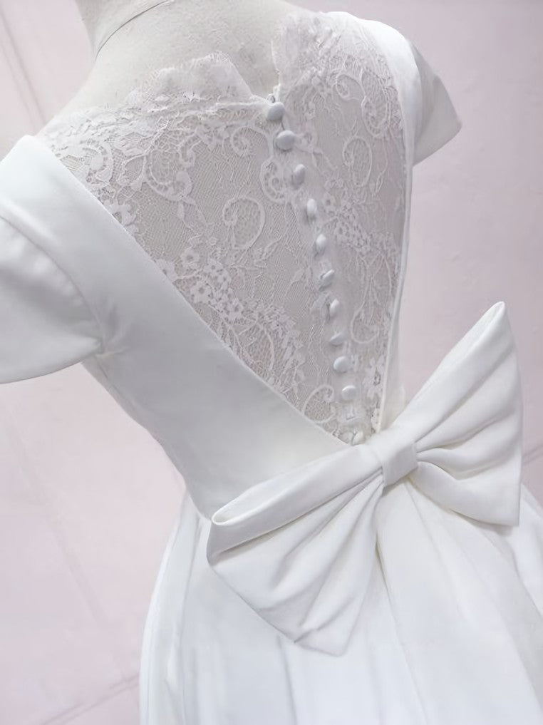 Prom Dresses For Short People, Simple White V Neck Lace Short Prom Dress, White Bridesmaid Dress