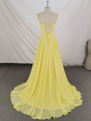 Bridesmaid Dresses Green, Simple Yellow Chiffon Long Prom Dress Yellow Evening Dress