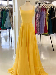 Groomsmen Attire, Simple yellow chiffon long prom dress, yellow formal dress