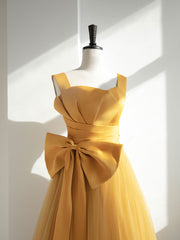 Dress Design, Simple Yellow Tulle Long Prom Dress, Yellow Formal Bridesmaid Dresses