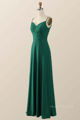 Party Dress Hair Style, Simply Green Pleated Satin Long Bridesmaid Dress