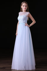 Girlie Dress, Sleeves Appliques Sheer Lace Button Floor Length Tulle Prom Dresses