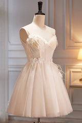 Formal Dress Black Dress, Spaghetti Strap V Neck Tulle Short Prom Dress, Cute Champagne Homecoming Dress