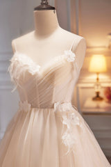Formal Dress Classy, Spaghetti Strap V Neck Tulle Short Prom Dress, Cute Champagne Homecoming Dress