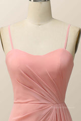 Yellow Dress, Spaghetti Straps Blush Pink Chiffon A-line Long Bridesmaid Dress