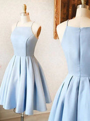 Homecoming Dress Beautiful, Spaghetti Straps Short Light Blue Prom Dresses, Short Light Blue Graduation Homecoming Dresses