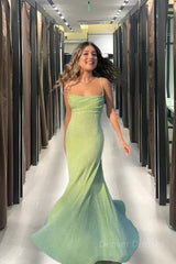 Spaghetti Straps Sparkly Long Prom Dresses Mermaid Prom Dress