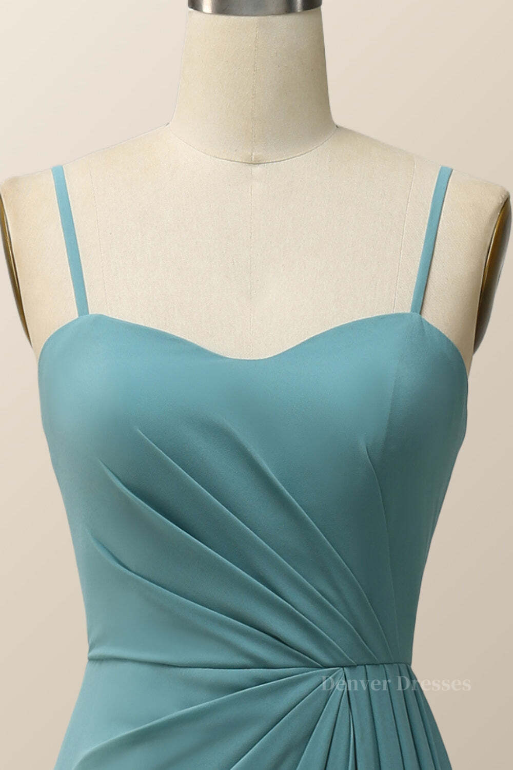 Party Dresses Online, Spaghetti Straps Teal Green Chiffon A-line Long Bridesmaid Dress
