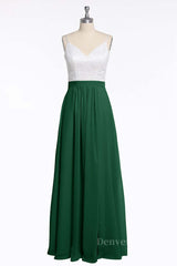 Prom Dressed 2052, Spaghetti Straps White and Green Chiffon Long Bridesmaid Dress