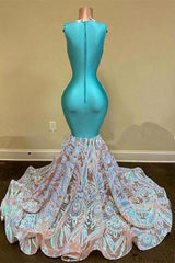 Prom Dresses Under 50, Sparkly Mermaid Glitter Floral Lace Floor-Length Prom Dress