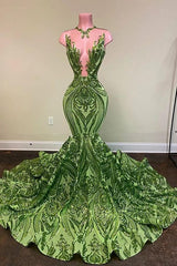 Homecoming Dress Shops, Sparkly Sequins Olive Green Mermaid African Prom Dresses Black Girls Neck Long Graduation Dress