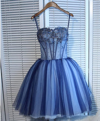 Prom Dresses Near Me, Charming Blue Lace Tule A Lin Short Prom Dress, Homecoming Dress