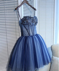 Prom Dress Prom Dresses, Charming Blue Lace Tule A Lin Short Prom Dress, Homecoming Dress
