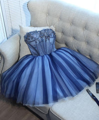 Prom Dress Boutiques Near Me, Charming Blue Lace Tule A Lin Short Prom Dress, Homecoming Dress