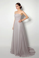 Formal Dress, Strapless A Line Chiffon Long Silver Bridesmaid Dresses