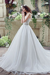 Wedding Dresses Flower, Strapless Beading Train Wedding Dresses With Crystals