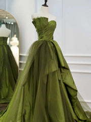 Gorgeou Dress, Strapless Green High Low Prom Dresses, High Low Green Long Formal Evening Dresses