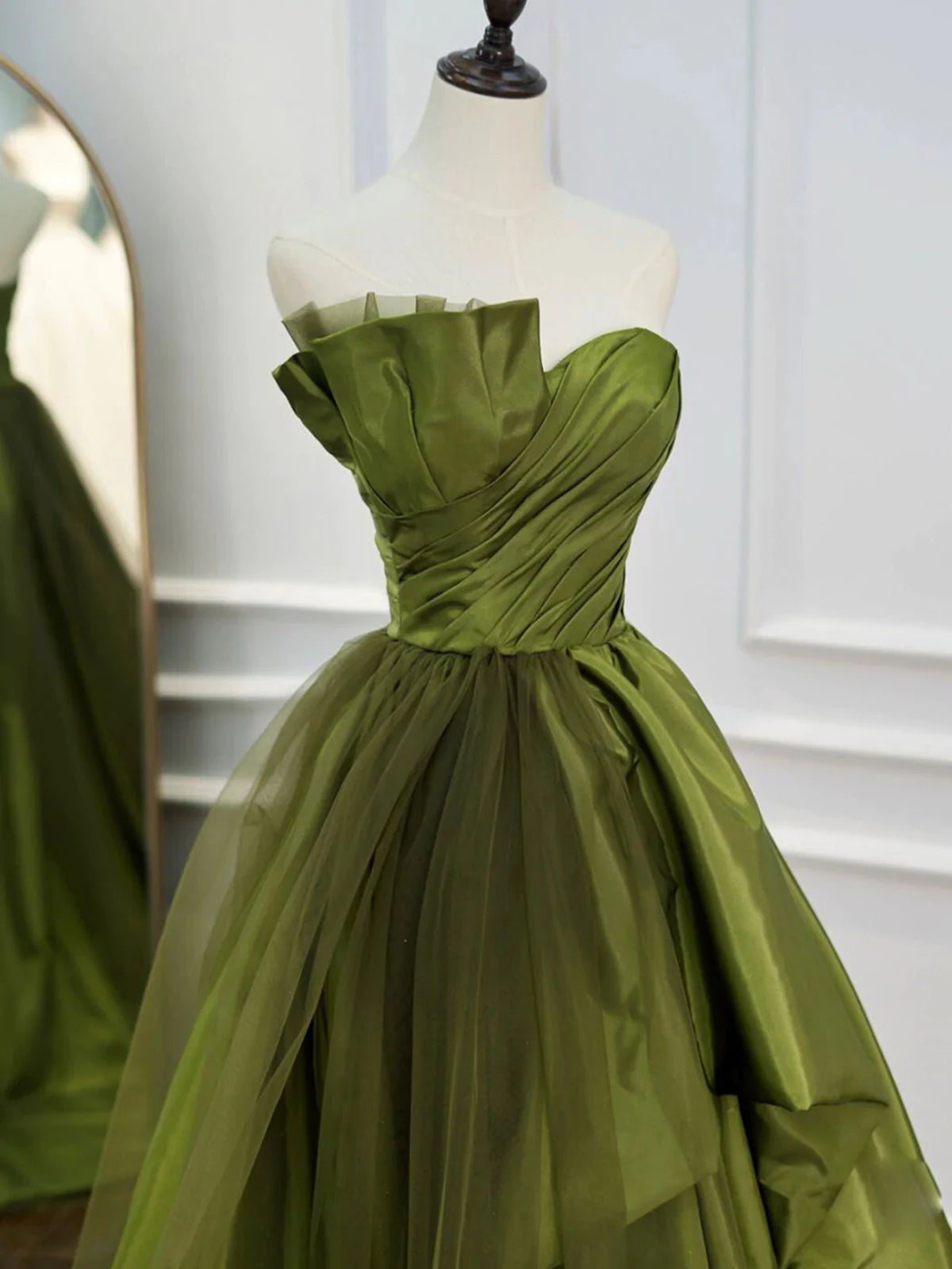 Senior Prom Dress, Strapless Green High Low Prom Dresses, High Low Green Long Formal Evening Dresses