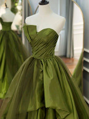 Dress Short, Strapless Green High Low Prom Dresses, High Low Green Long Formal Evening Dresses