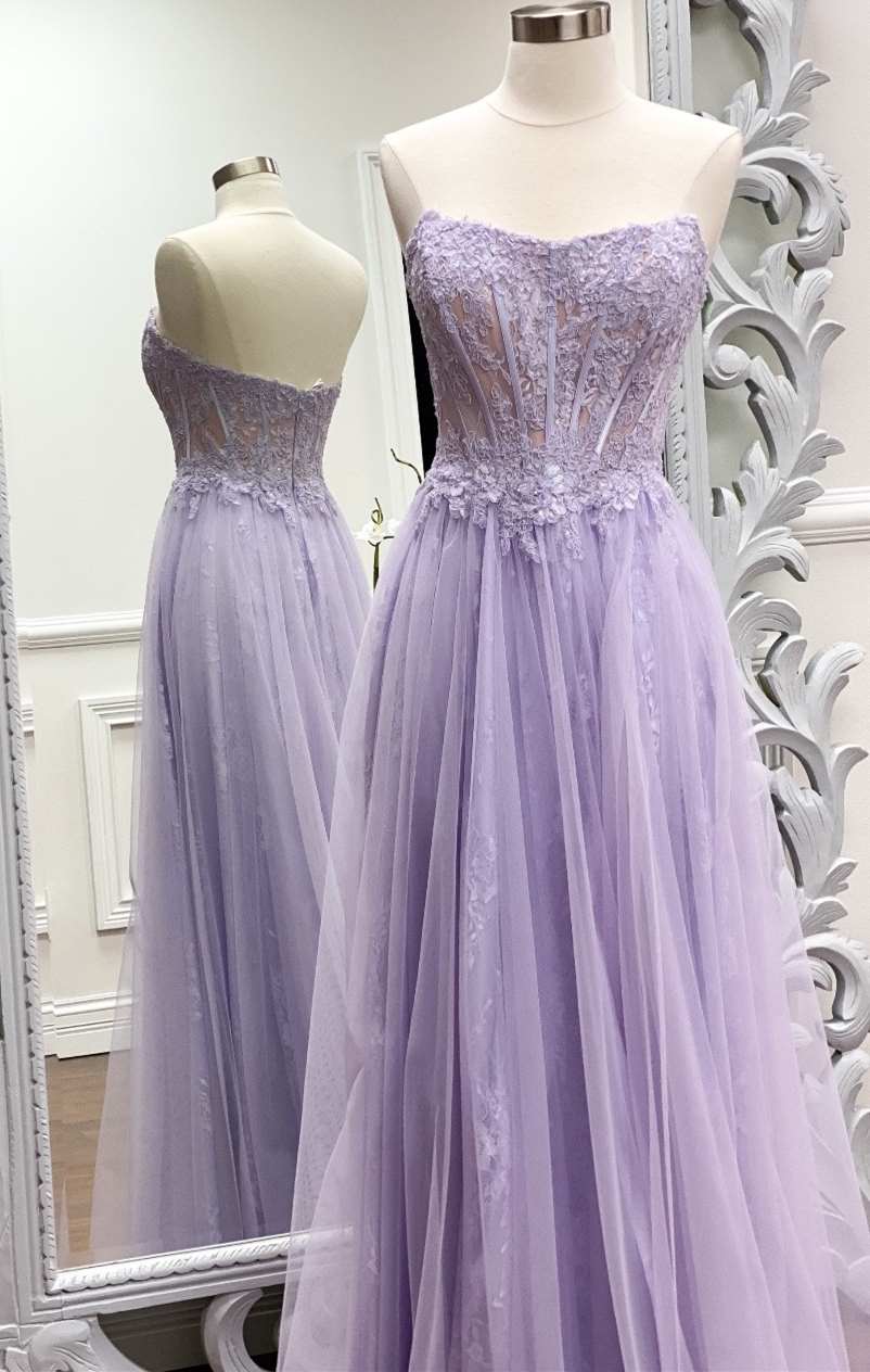 Girlie Dress, Strapless Lavender A-line Long Formal Dress Trendy Prom Dresses