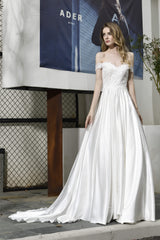 Wedding Dress Inspiration, Strapless Off shoulder Appliques Sequins Satin Wedding Dresses