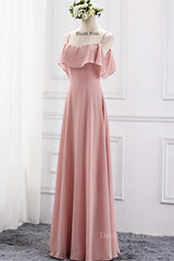 Party Dress For Couple, Straps Blush Pink Chiffon Long Bridesmaid Dress