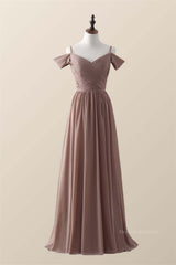 Homecoming Dresses Style, Straps Champagne Pleated Chiffon Long Bridesmaid Dress