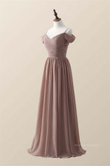 Homecoming Dresses Styles, Straps Champagne Pleated Chiffon Long Bridesmaid Dress